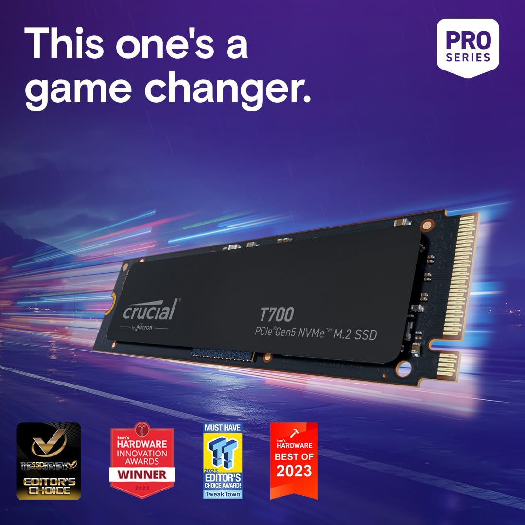 Crucial T700 PCIE GEN5 NVME M.2 Speed up to 11,800MB/s Internal Solid State Drive Crucial T700 PCIE GEN5 NVME M.2 Speed up to 11,800MB/s Internal Solid State Drive